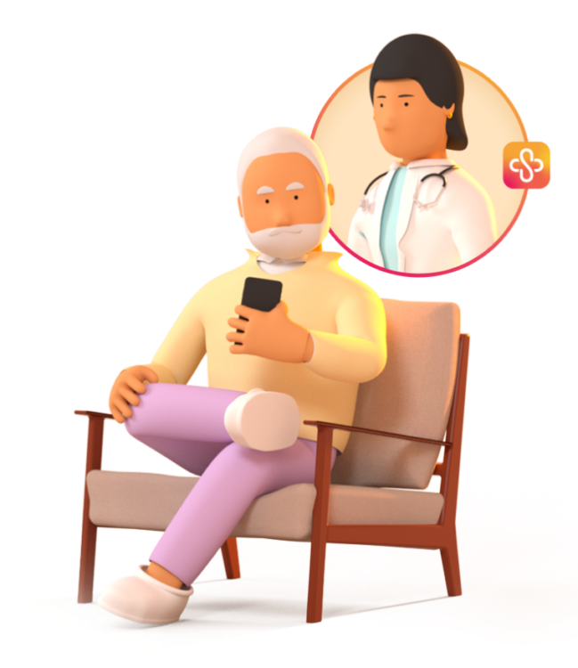 Illustration patient télésuivi par son cardiologue via Satelia